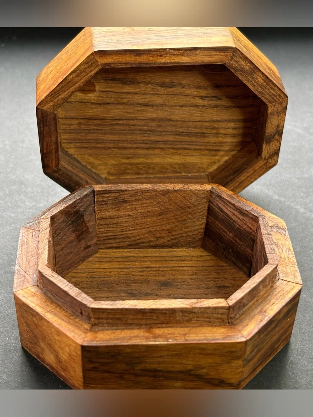 Octagonal Wood Jewelry Box with Inlaid Floral Detail
